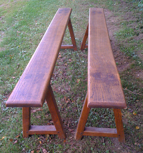 pair old ash benches